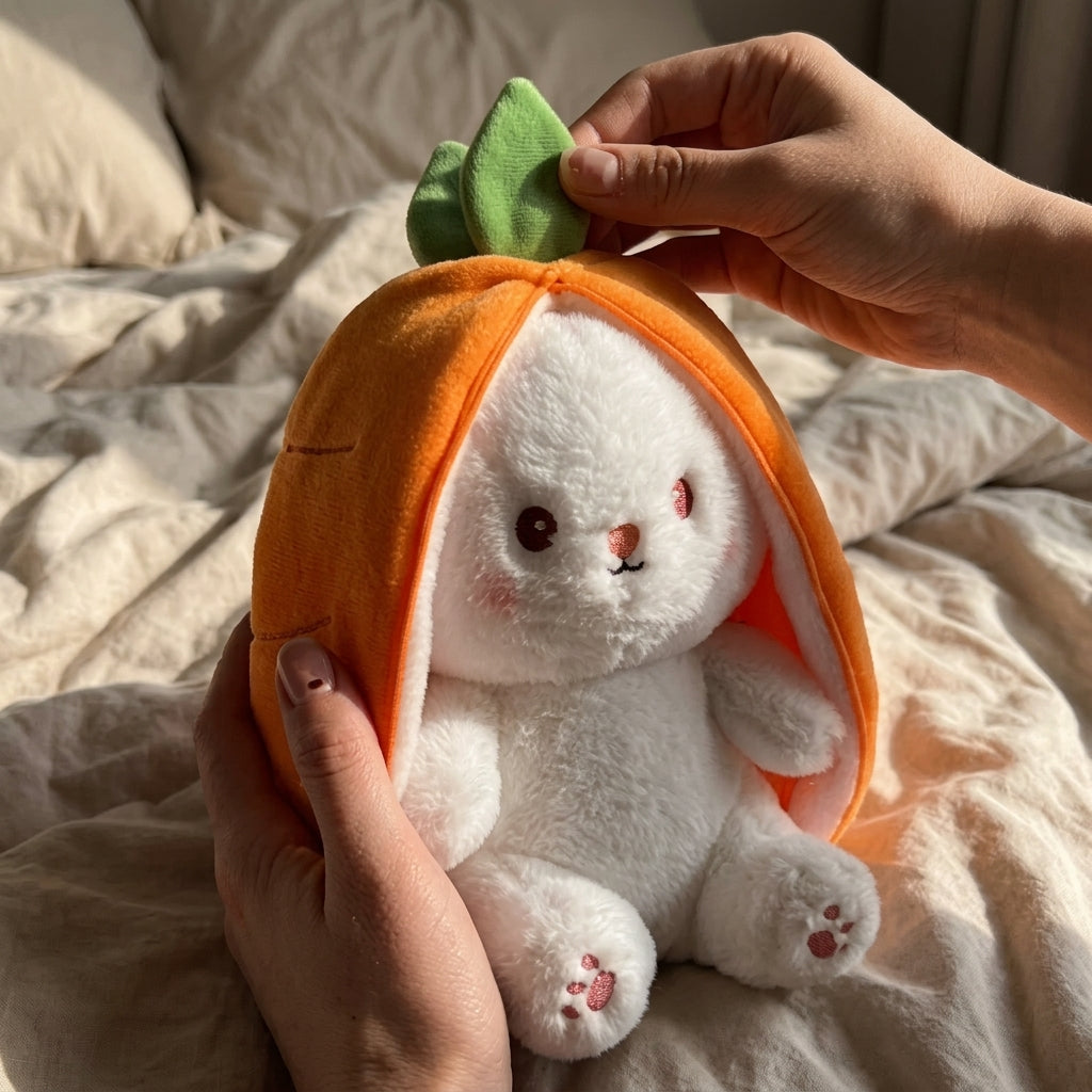 Peluche lapin cache-cache, carotte ou fraise
