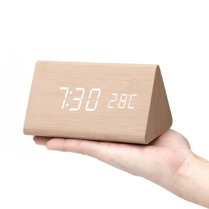 Horloge LED effet bois à commande sonore