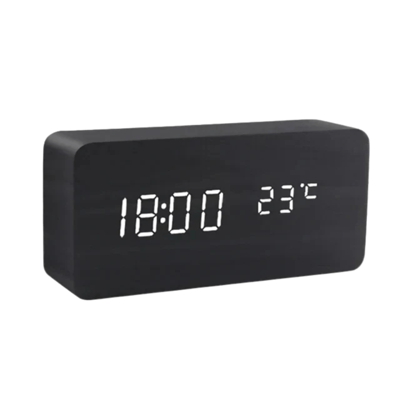 Horloge LED effet bois à commande sonore
