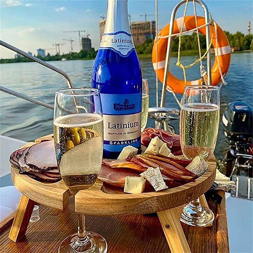 CheeseBoard Delights - Plateau Pliant avec Porte-Vin