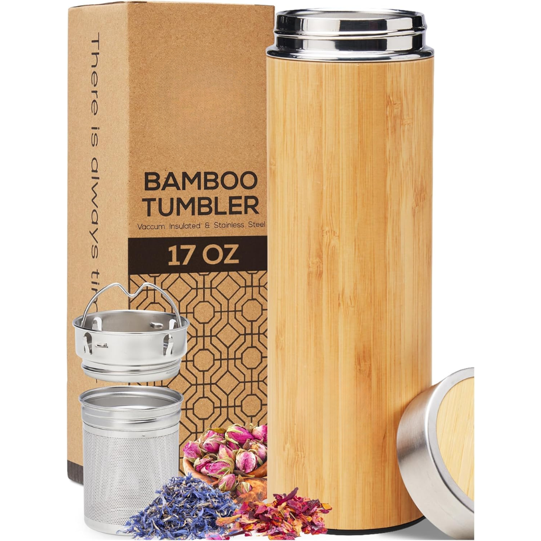 TeaFusion - Bouteille à Thé en Bambou 500 ml