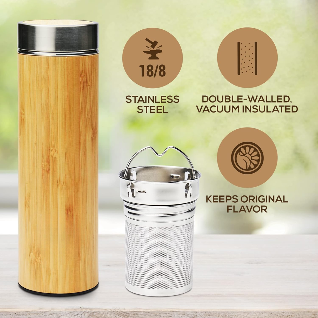 TeaFusion - Bouteille à Thé en Bambou 500 ml
