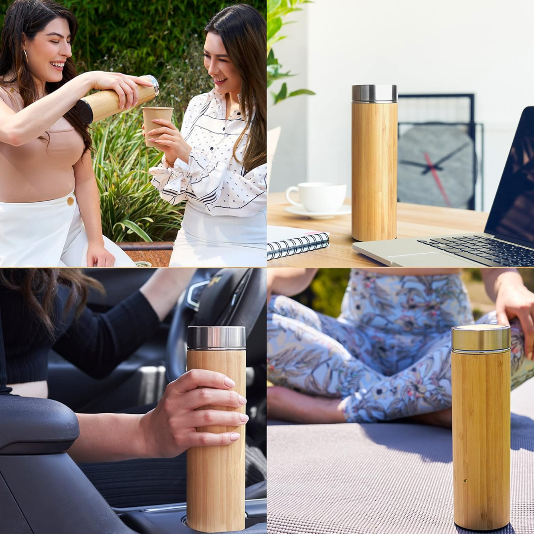 TeaFusion - Bouteille à Thé en Bambou 500 ml