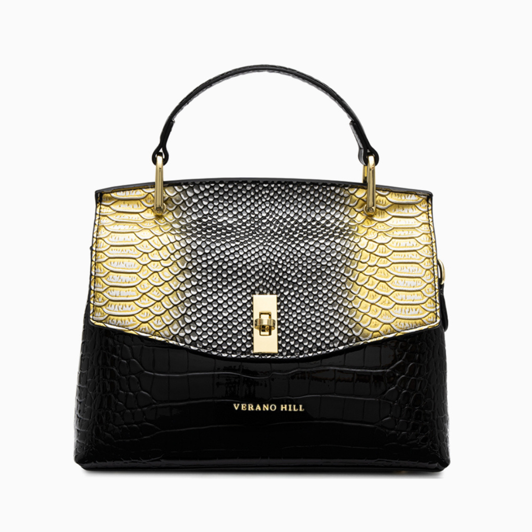 Sac épaule effet croco à fermoir tournant doré