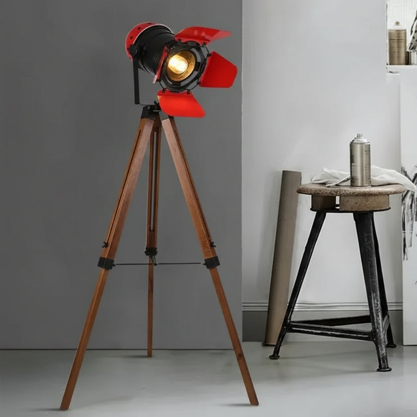 Walnut Tripod Floor Lamp - Adjustable Matte Black Spotlight 2