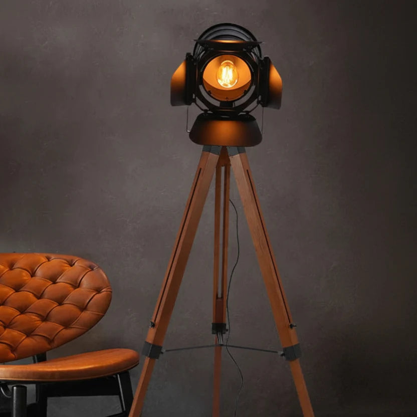 Walnut Tripod Floor Lamp - Adjustable Matte Black Spotlight 4