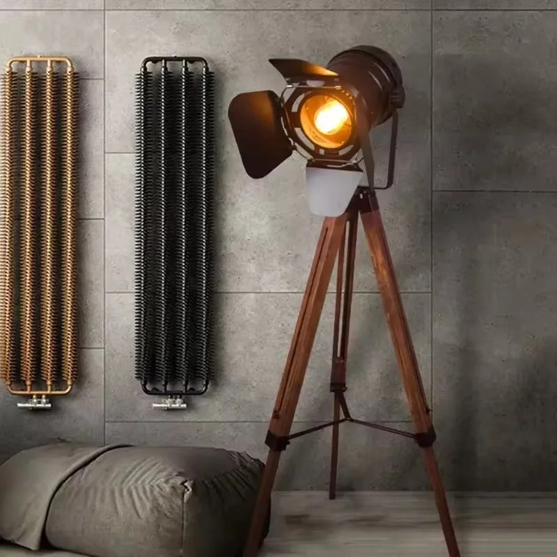 Walnut Tripod Floor Lamp - Adjustable Matte Black Spotlight 6