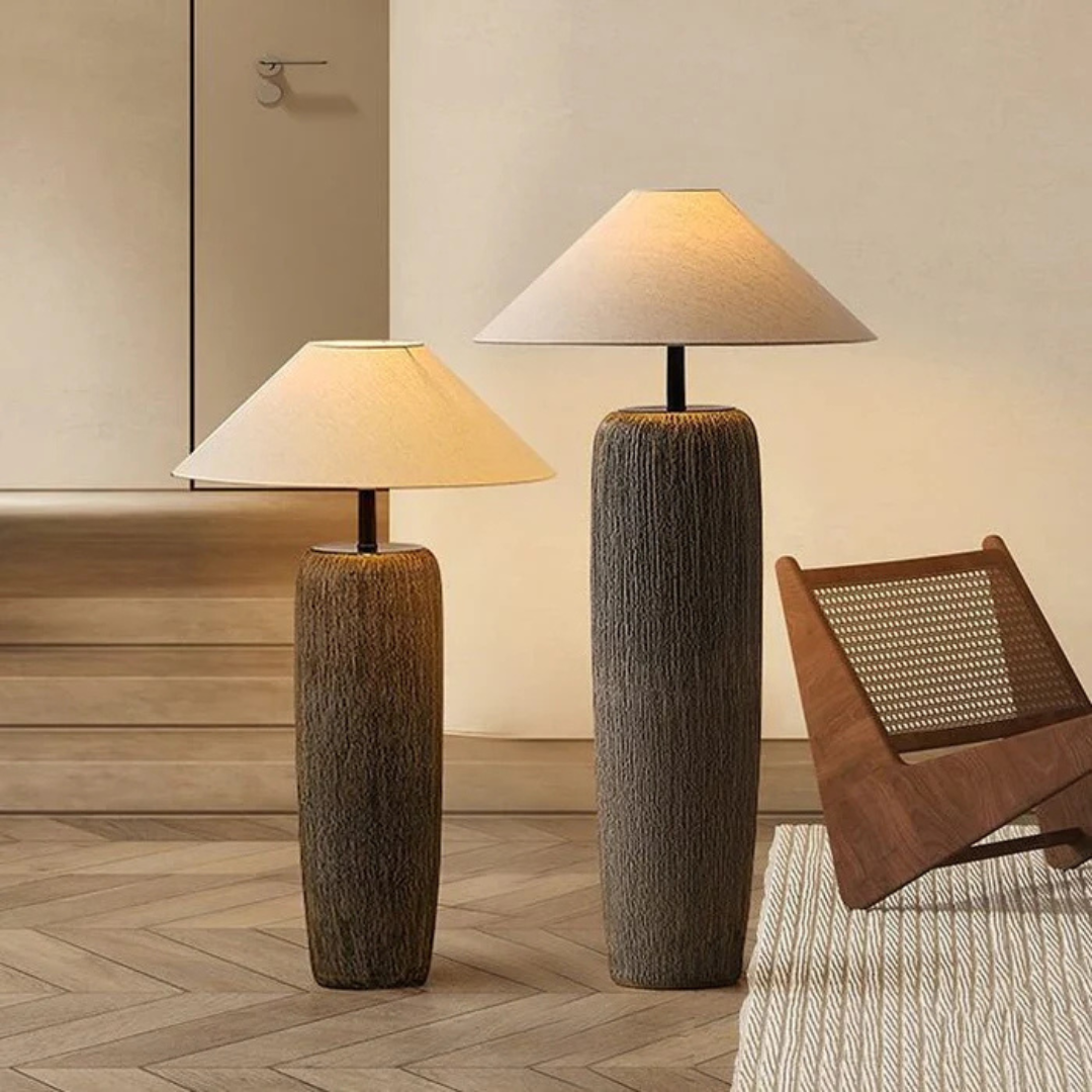 Weathered Wood Floor Lamp - Classic Fabric Shade 0
