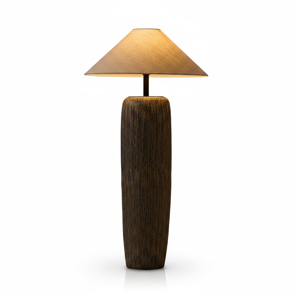 Weathered Wood Floor Lamp - Classic Fabric Shade 1