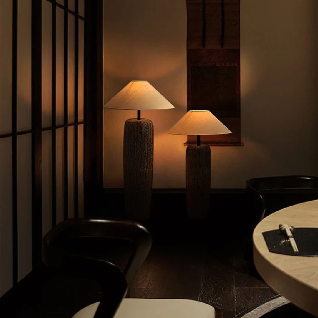 Weathered Wood Floor Lamp - Classic Fabric Shade 3