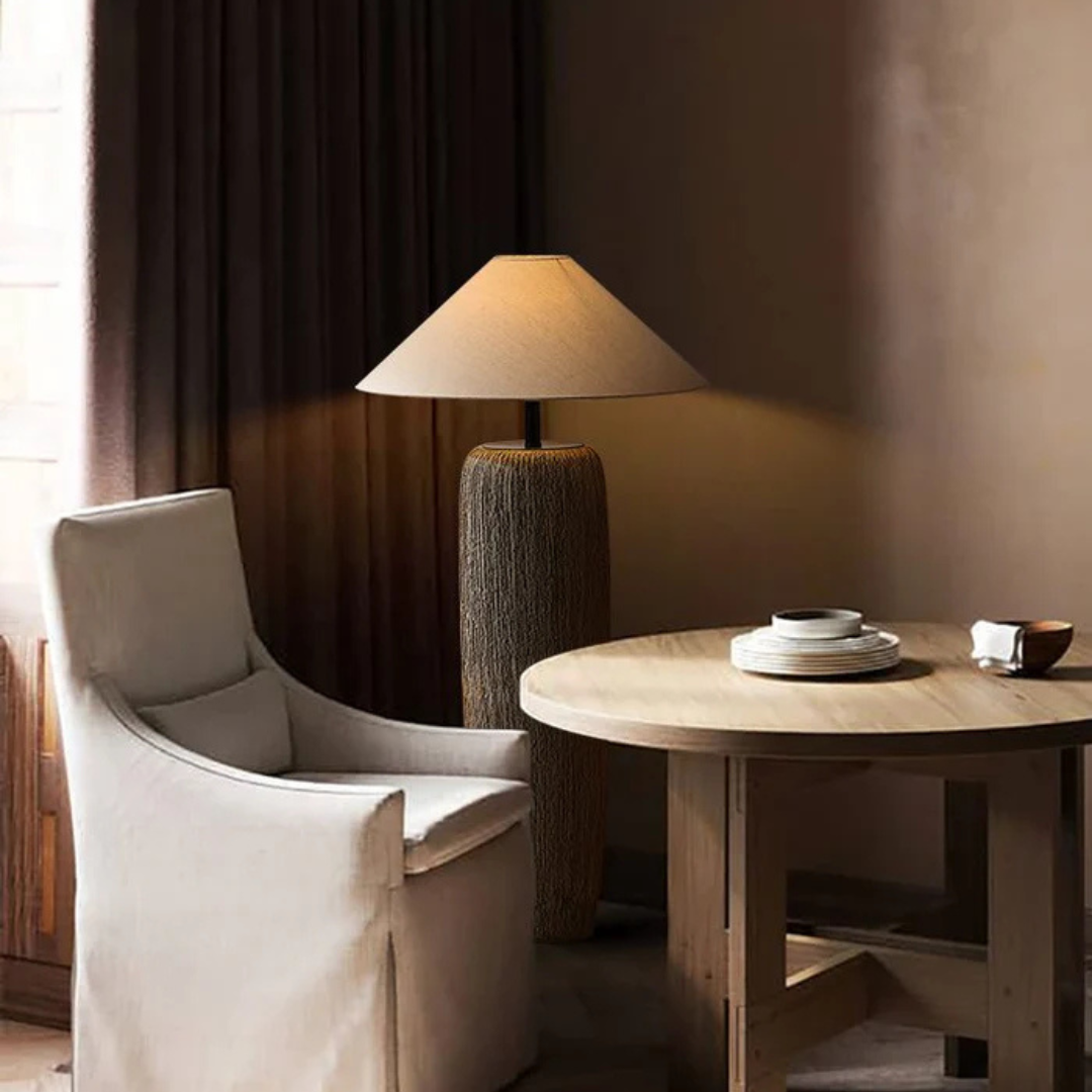 Weathered Wood Floor Lamp - Classic Fabric Shade 4