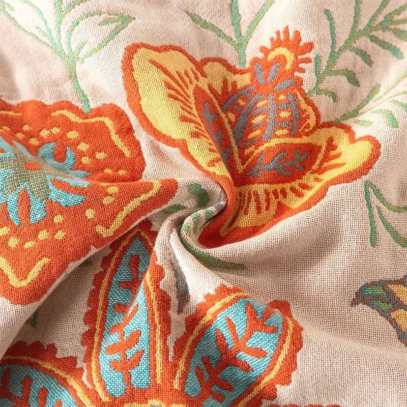 Reversible Cotton Jacquard Throw, Boho Floral Pattern