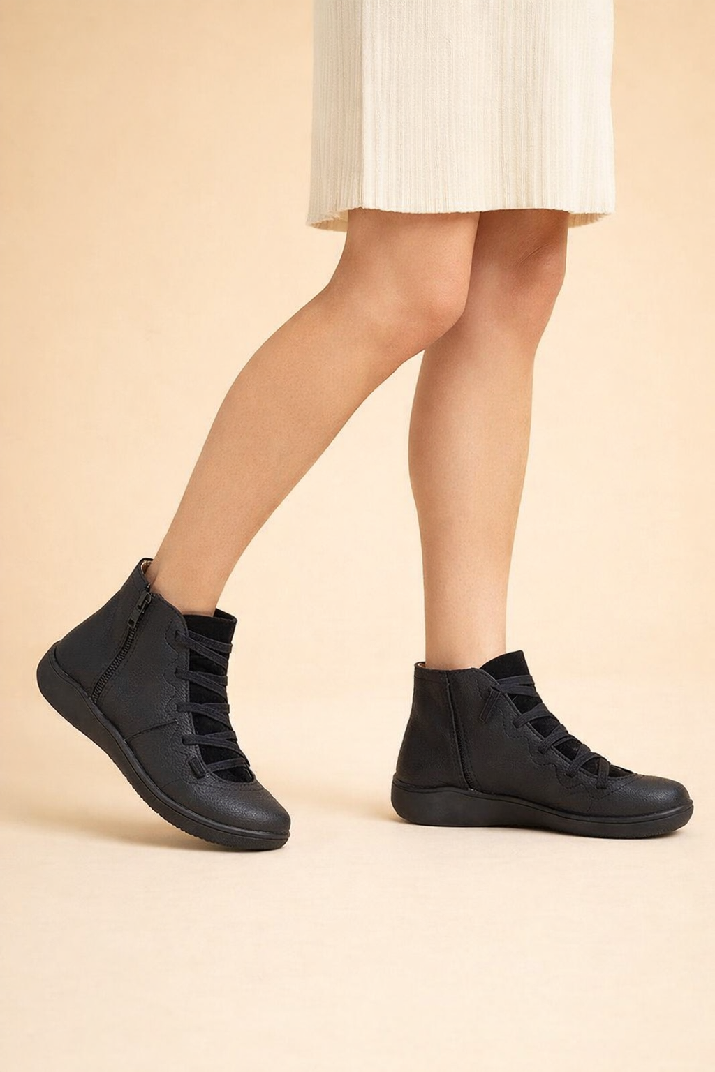 Women's Black Ankle Boots - Trendy Orthopedic Comfort Footwear for Everyday Style