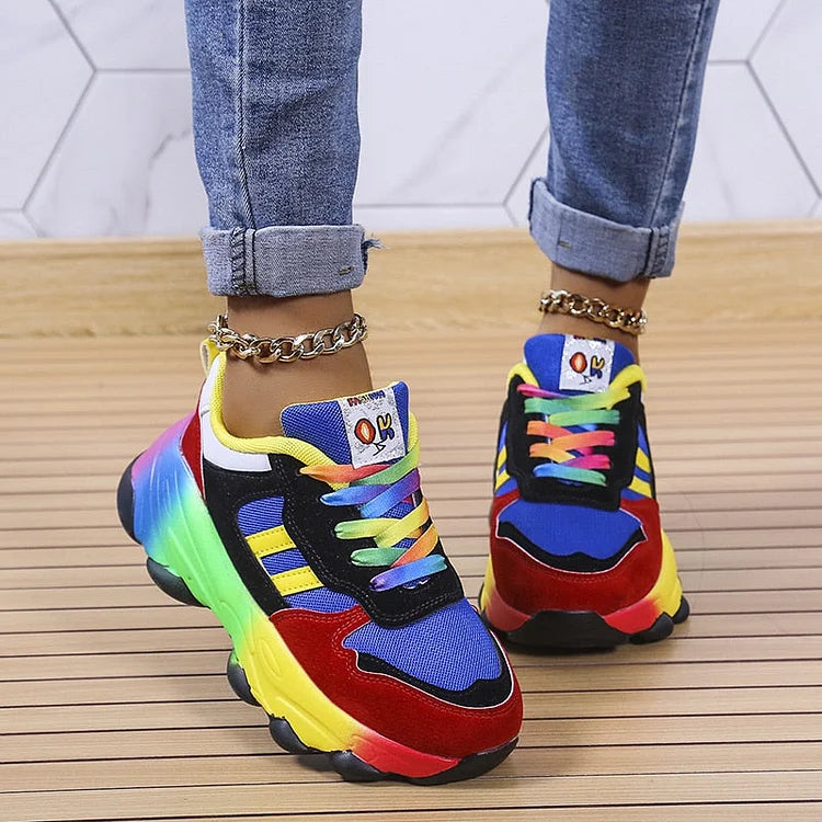 Women's Ergonomic Comfort Shoes - Vibrant Rainbow Design for All-Day Support