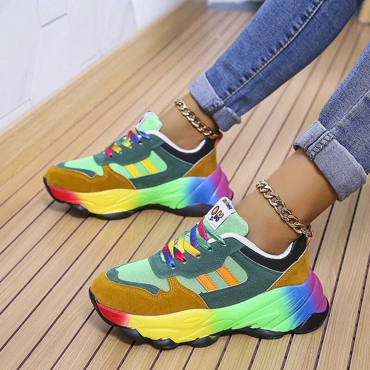 Women's Ergonomic Comfort Shoes - Vibrant Rainbow Design for All-Day Support