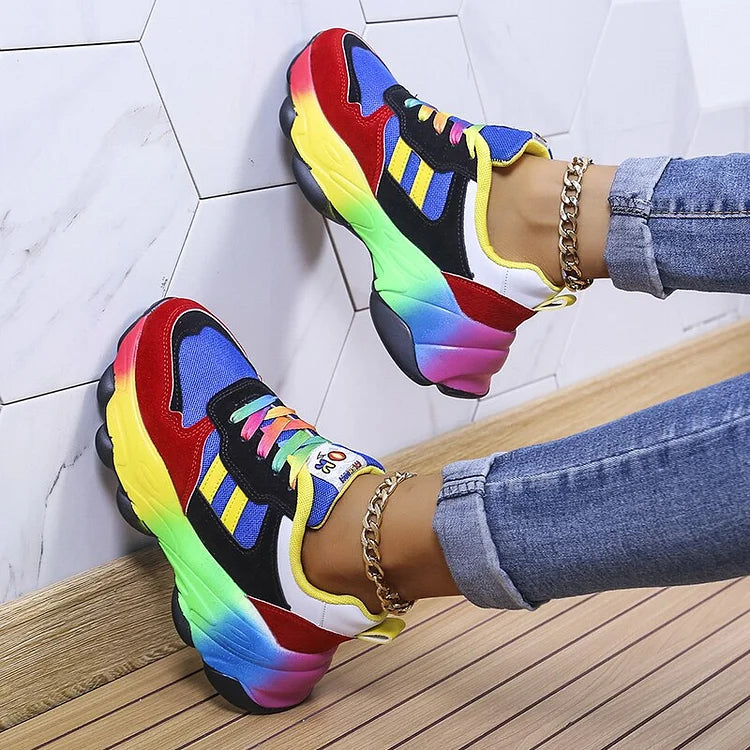 Women's Ergonomic Comfort Shoes - Vibrant Rainbow Design for All-Day Support