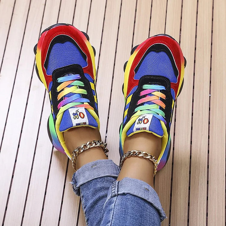 Women's Ergonomic Comfort Shoes - Vibrant Rainbow Design for All-Day Support