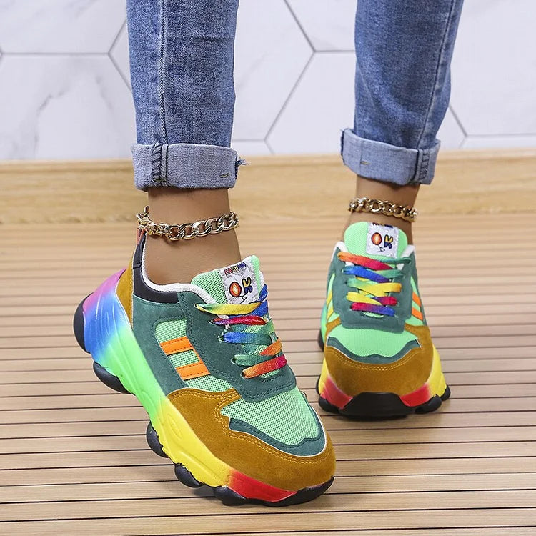 Women's Ergonomic Comfort Shoes - Vibrant Rainbow Design for All-Day Support