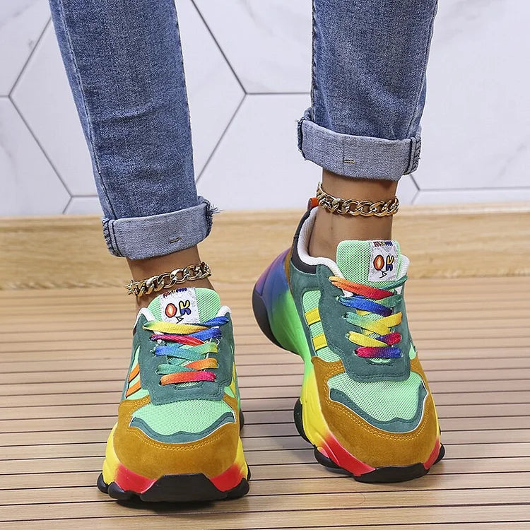 Women's Ergonomic Comfort Shoes - Vibrant Rainbow Design for All-Day Support