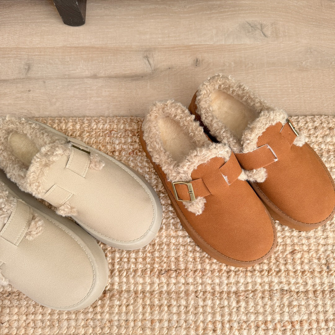 Women's Fleece Lined Buckle Platform Slippers - Cozy House Slippers for Autumn/Winter Comfort