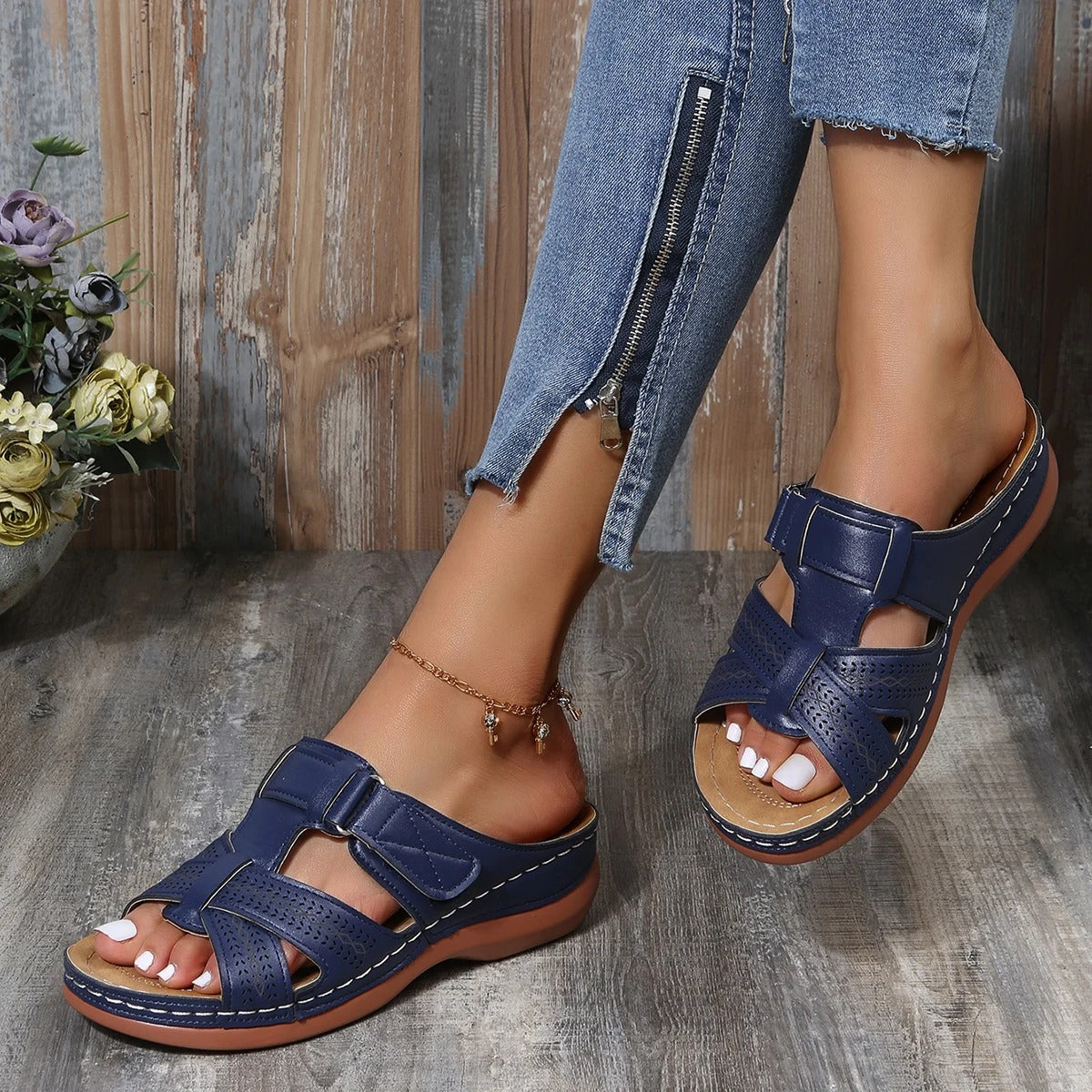 Women's Non-slip Orthopedic Leather Sandals - Luxurious Comfort and Support
