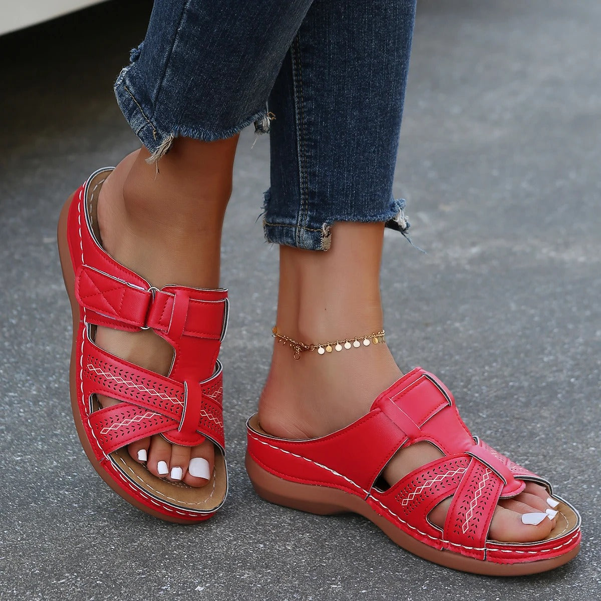 Women's Non-slip Orthopedic Leather Sandals - Luxurious Comfort and Support