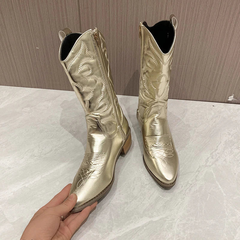 Women's Retro Western Cowboy Boots - Stylish Leather Footwear for Everyday Adventures