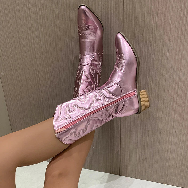 Women's Retro Western Cowboy Boots - Stylish Leather Footwear for Everyday Adventures