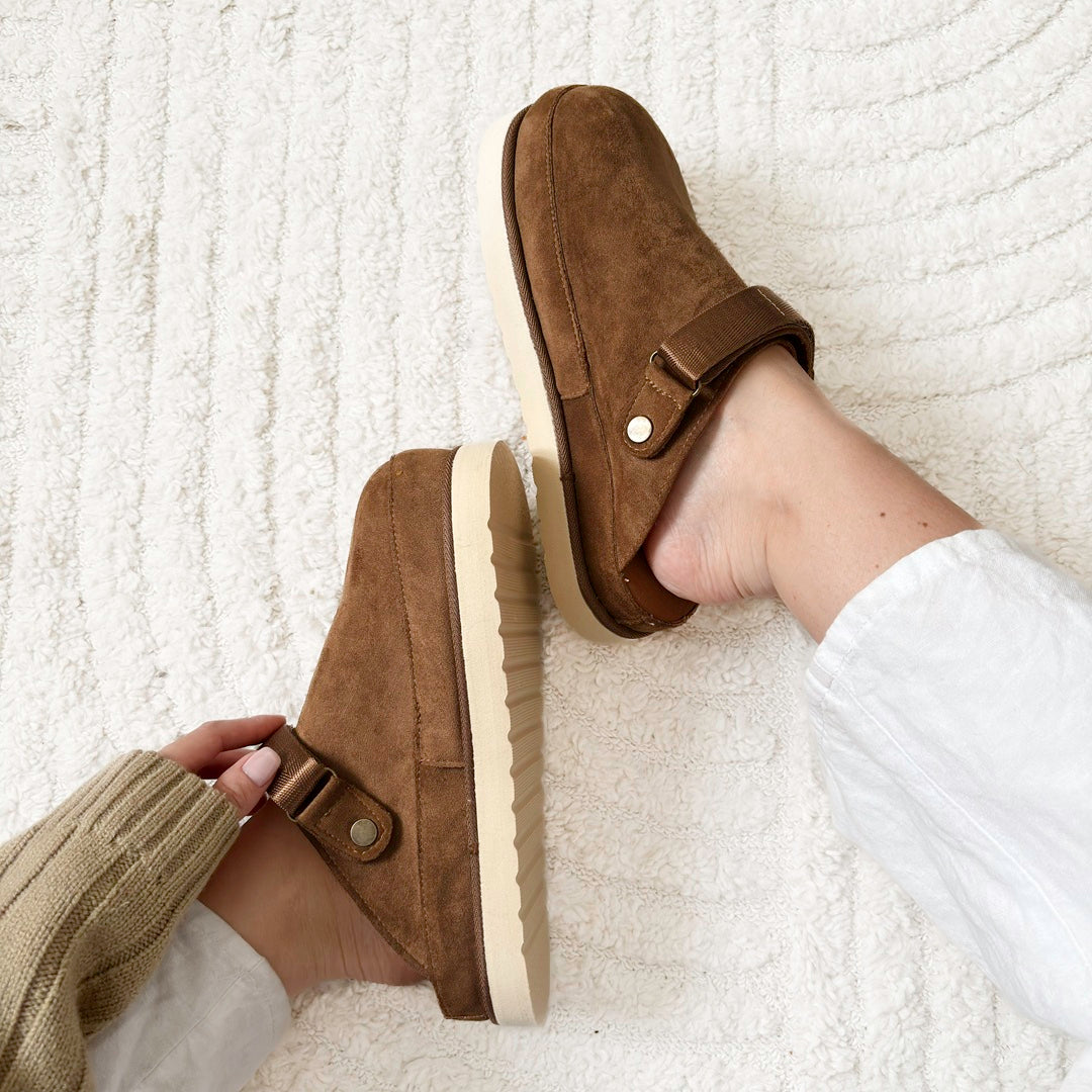 Women's Suede Platform Clogs - Cozy Slip-On Footwear for All-Day Comfort and Support