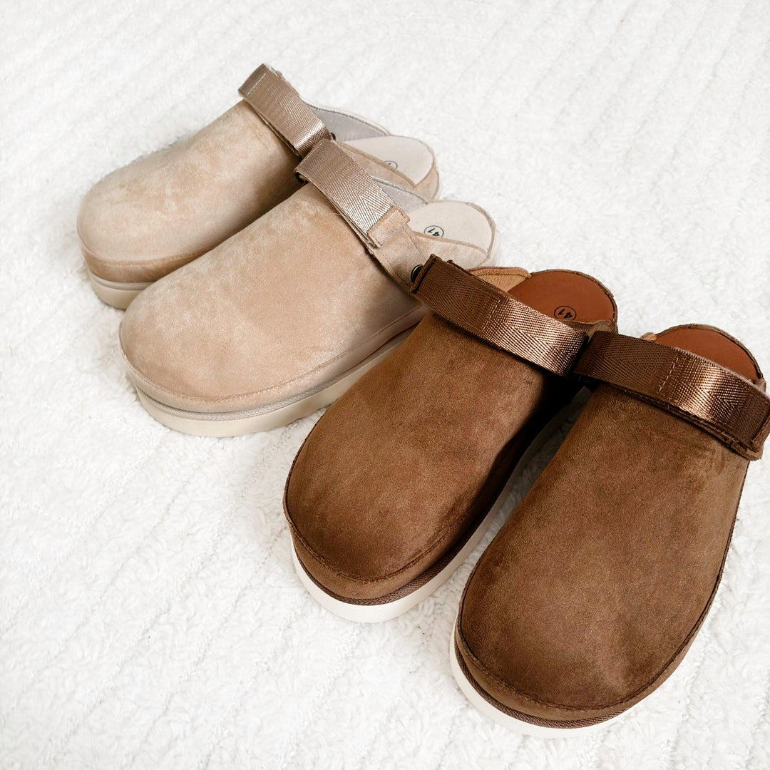 Women's Suede Platform Clogs - Cozy Slip-On Footwear for All-Day Comfort and Support