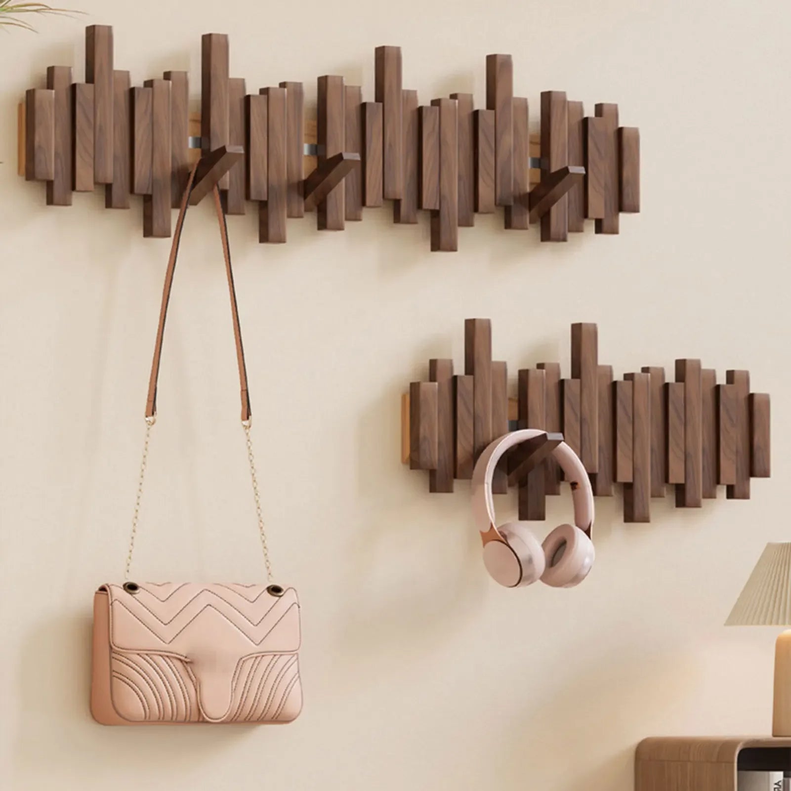 Wooden Wall Coat Rack - Magnetic Foldable Hooks 3