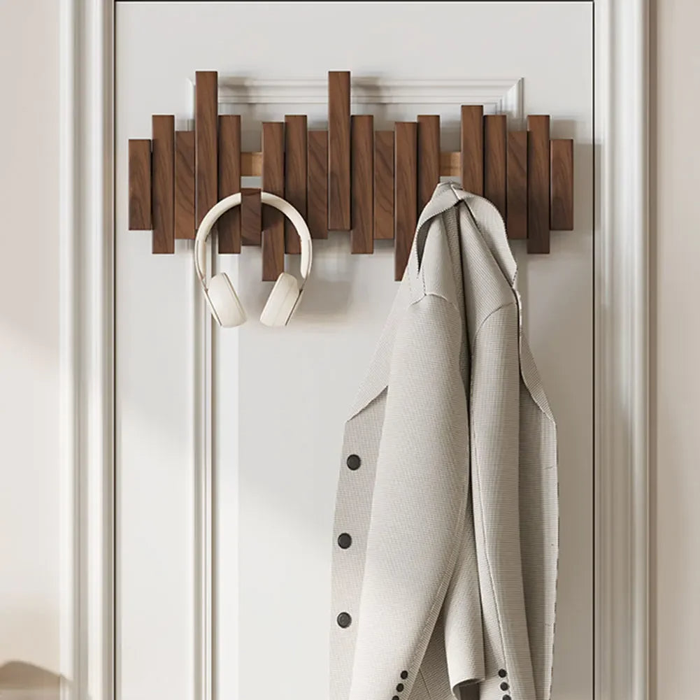Wooden Wall Coat Rack - Magnetic Foldable Hooks 6