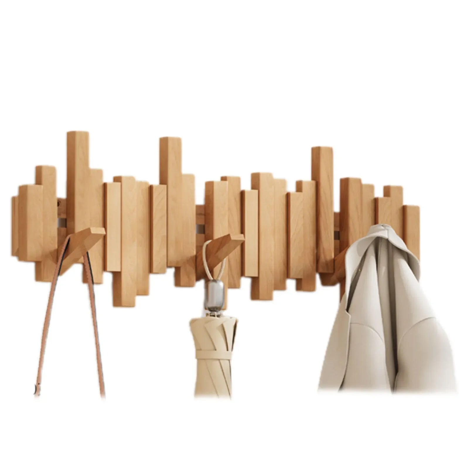 Wooden Wall Coat Rack - Magnetic Foldable Hooks 7