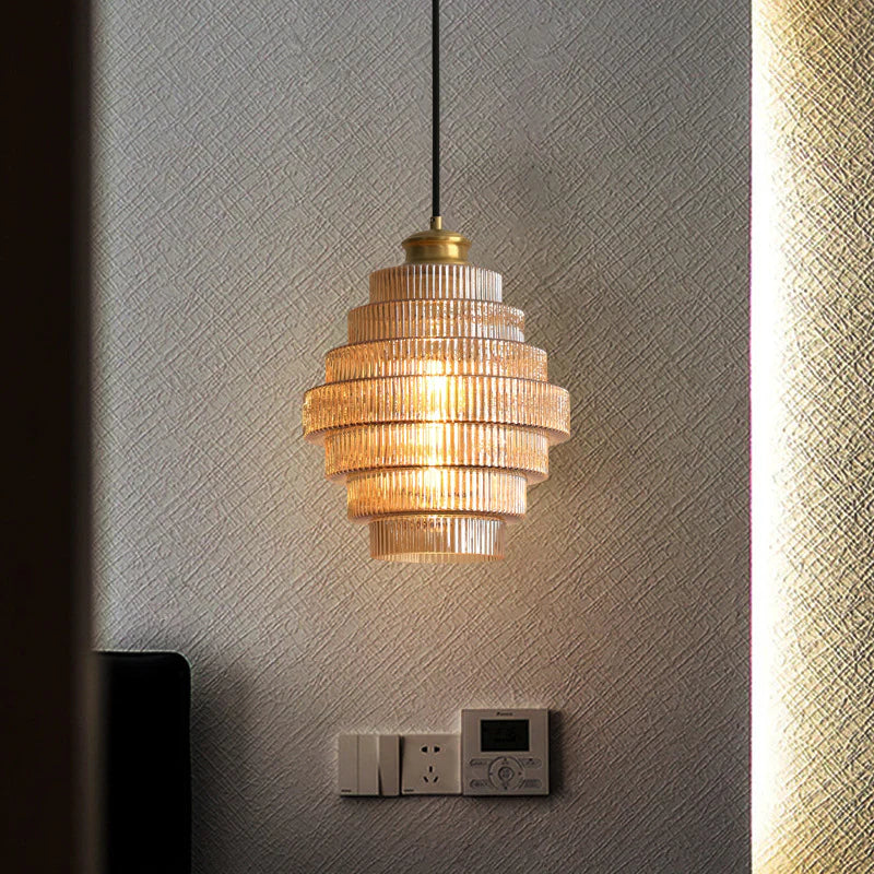 Bottle-Shaped Glass Pendant Light with Brass Finish