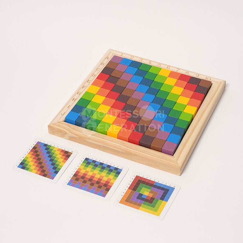 Wooden Mosaic Set, 100 Blocks and 20 Cards, Ages 3+