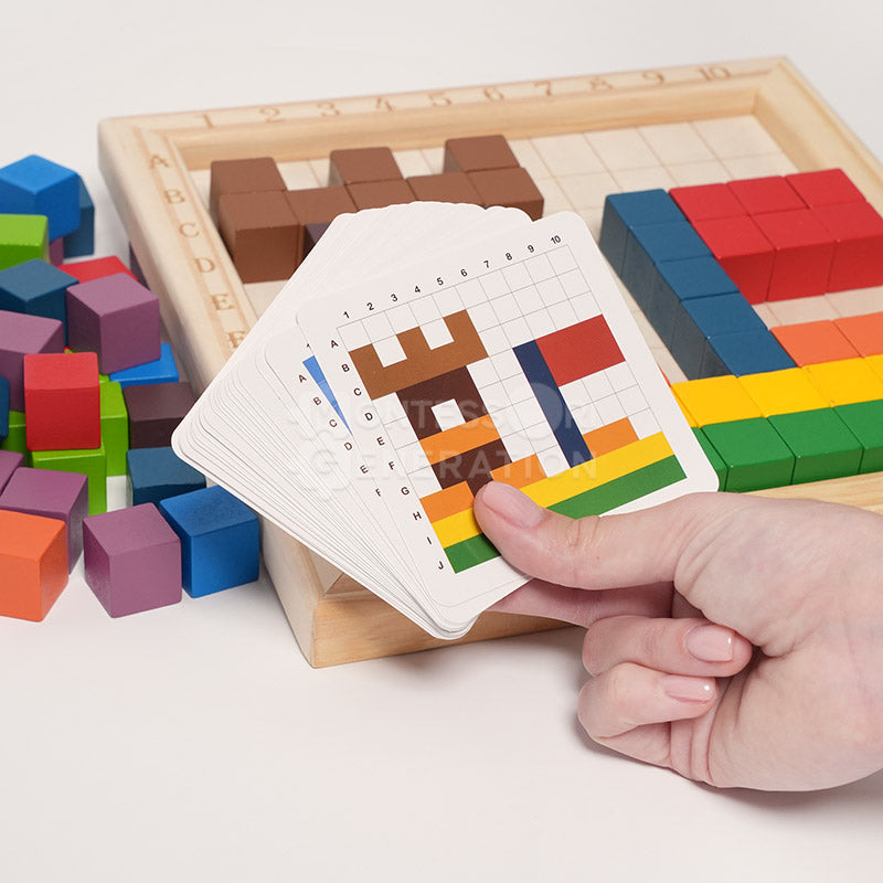 Wooden Mosaic Set, 100 Blocks and 20 Cards, Ages 3+