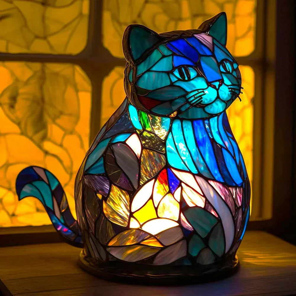 Lampe de table animalière style vitrail