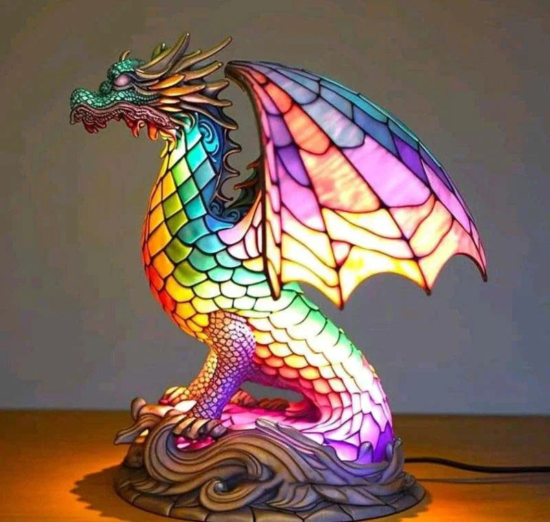 Lampe de table animalière style vitrail - Dragon