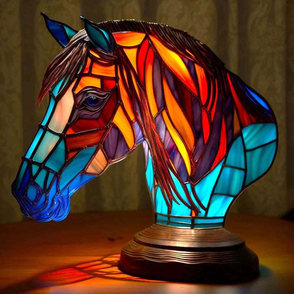 Lampe de table animalière style vitrail