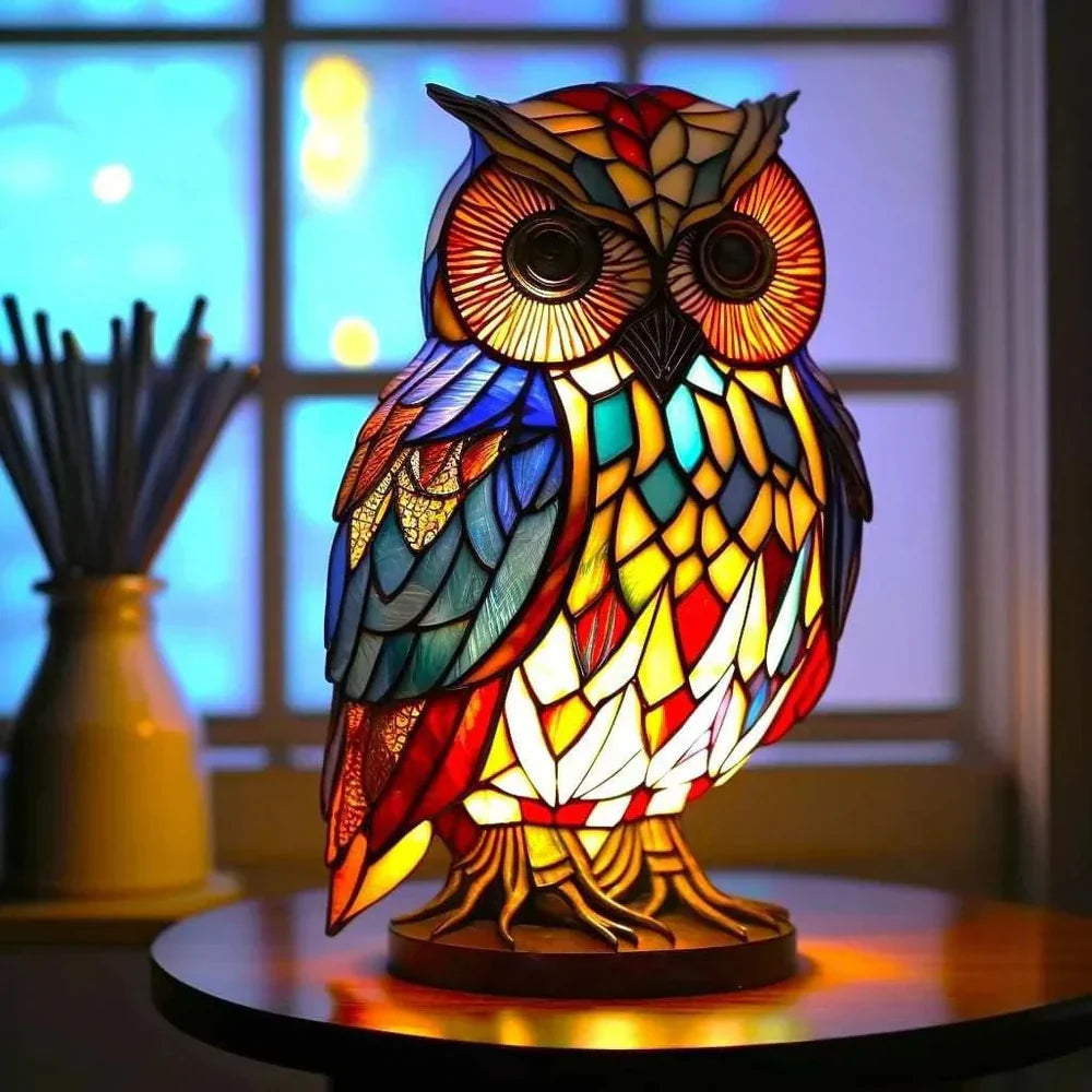 Lampe de table animalière style vitrail