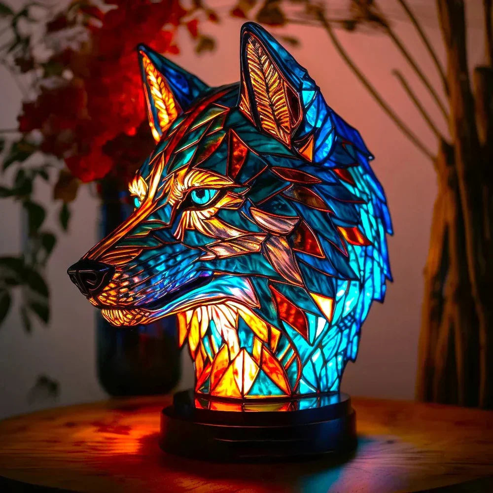 Lampe de table animalière style vitrail