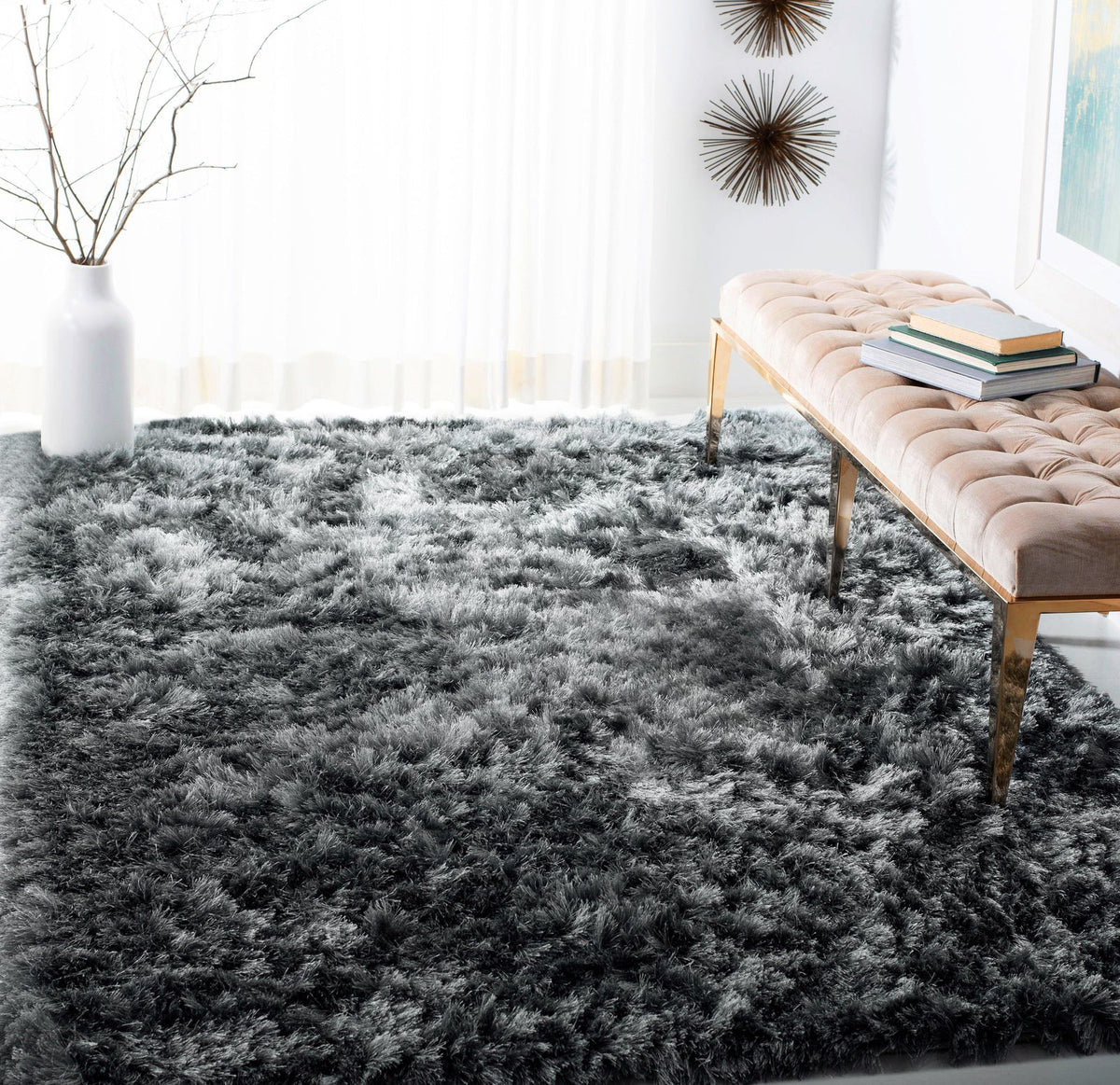 Grand tapis shaggy 300 x 200 cm gris anthracite