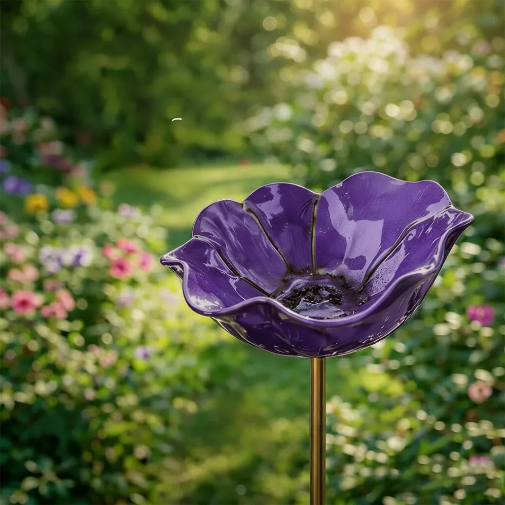 Metal Poppy Flower Bird Bath Stake, 60 cm