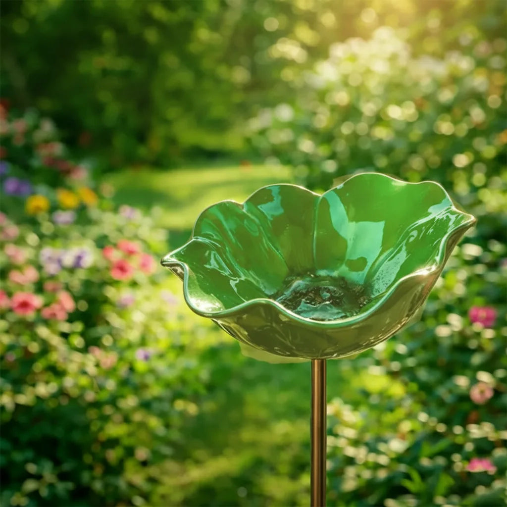 Metal Poppy Flower Bird Bath Stake, 60 cm