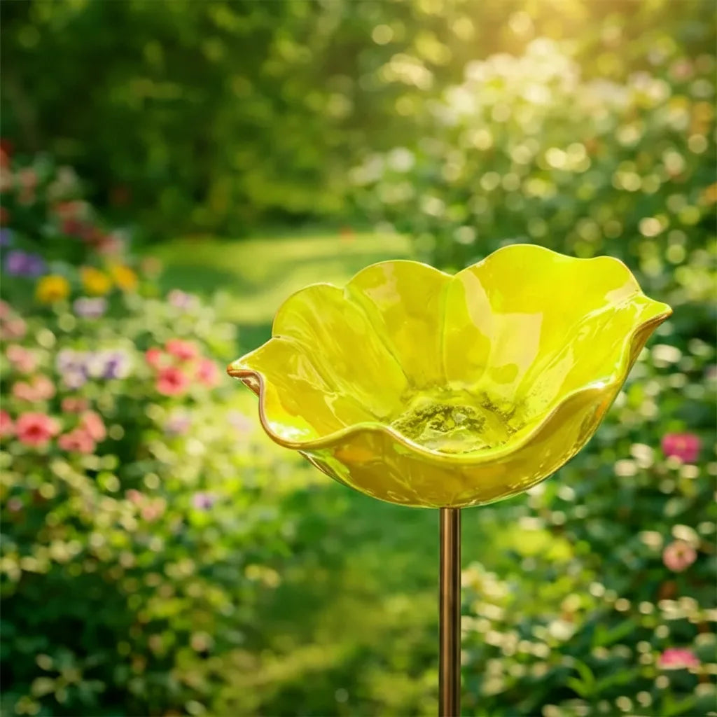 Metal Poppy Flower Bird Bath Stake, 60 cm