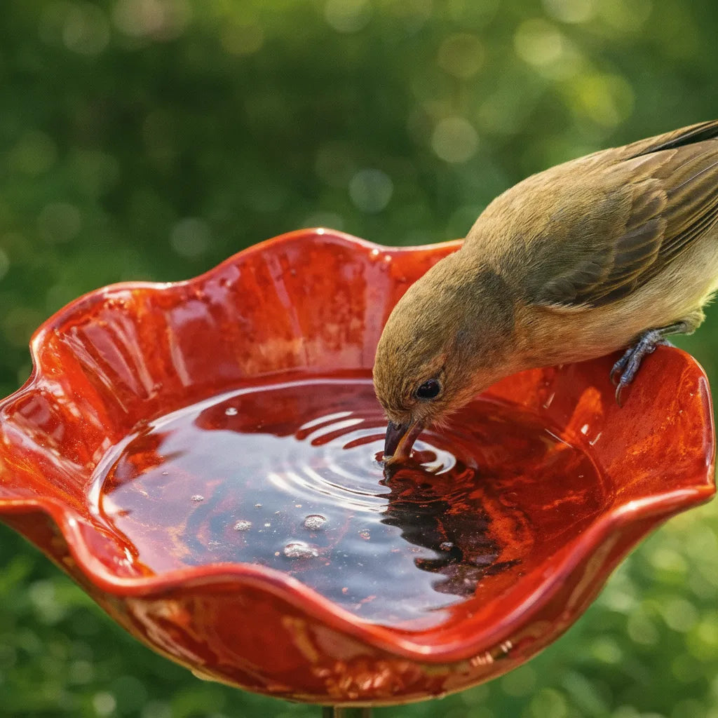 Metal Poppy Flower Bird Bath Stake, 60 cm