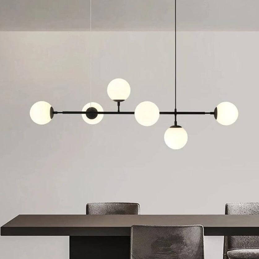 Grande suspension à globes en verre blanc dépoli