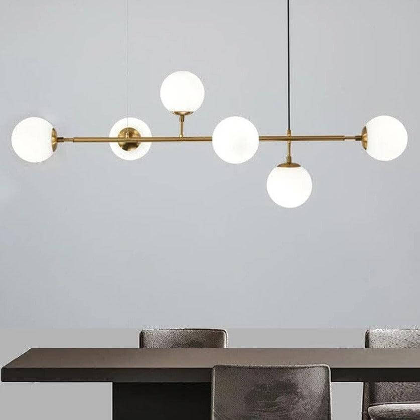 Grande suspension à globes en verre blanc dépoli