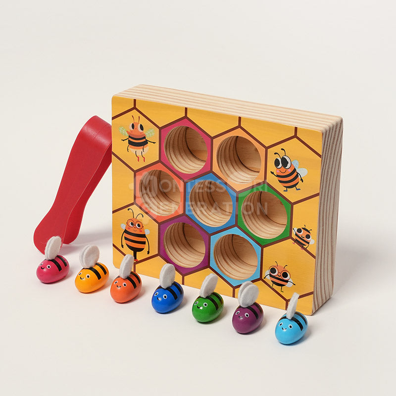 Jeu des abeilles en bois avec pince, tri des couleurs