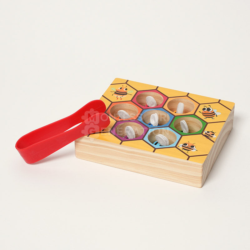 Jeu des abeilles en bois avec pince, tri des couleurs